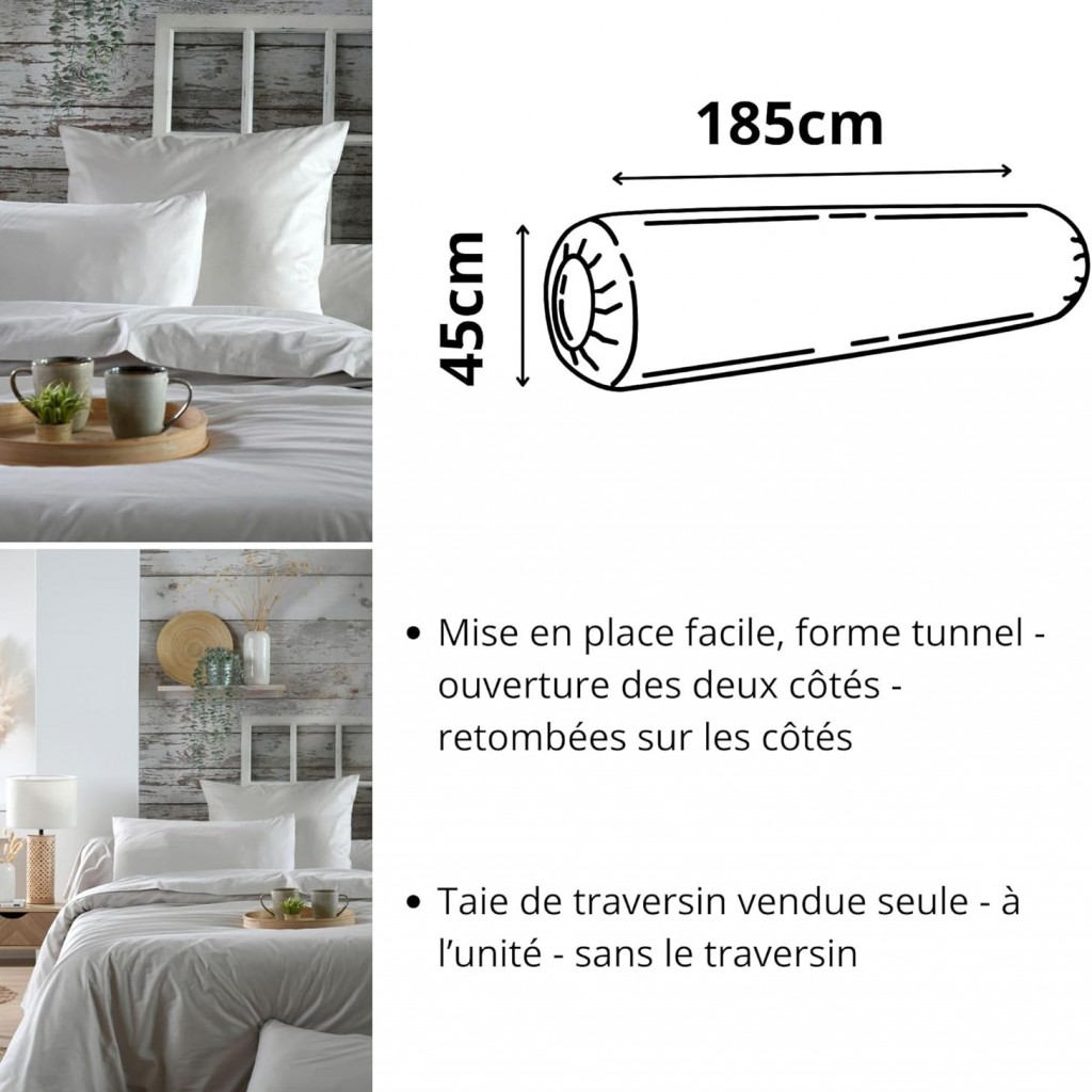 Stof - Taie de traversin 45 x 185 cm Elysée 78 fils Percale Lin