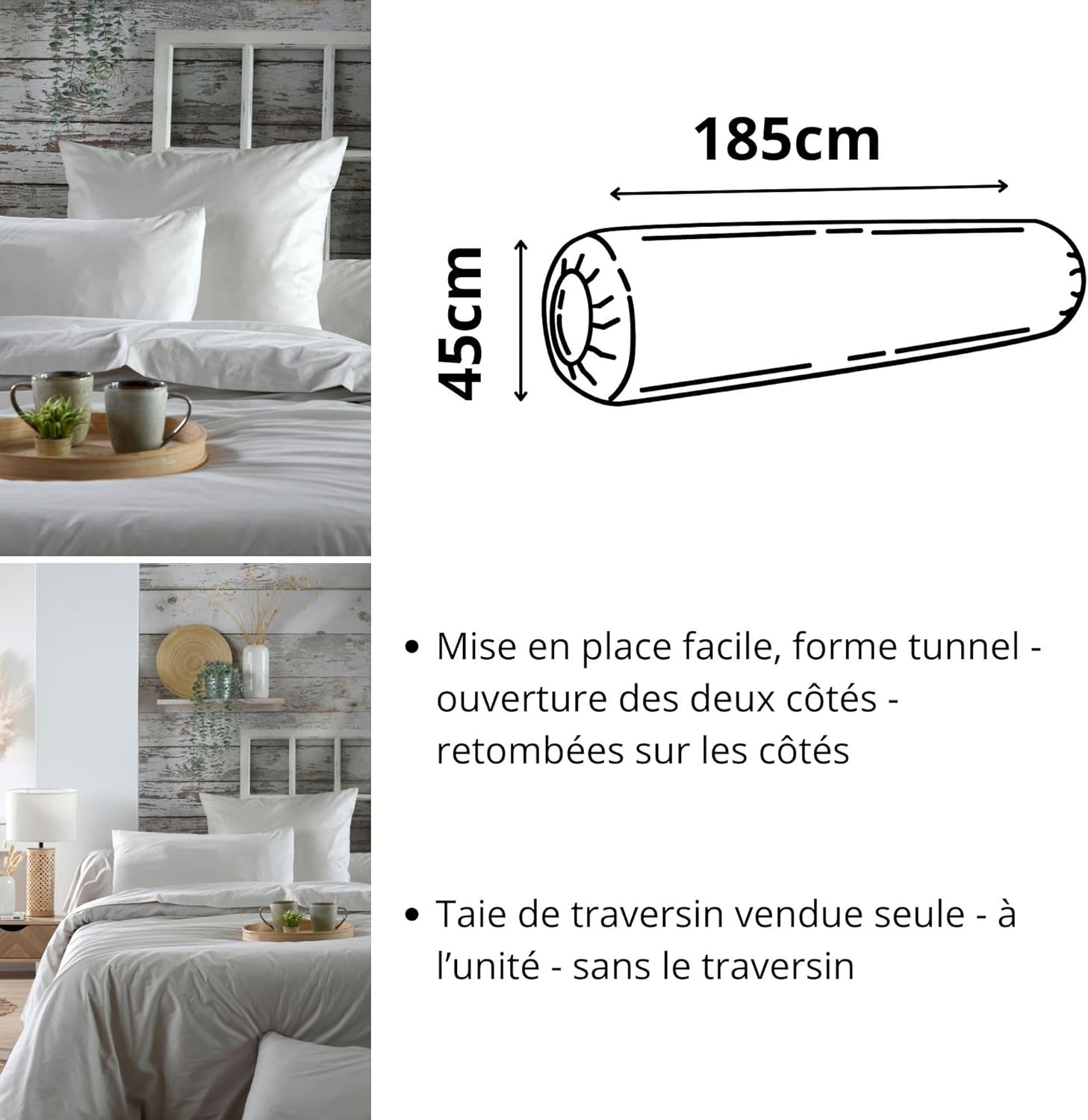 Stof - Taie de traversin 45 x 185 cm Elysée 78 fils Percale Lin Stof - Taie de traversin 45 x 185 cm Elysée 78 fils Percale Lin