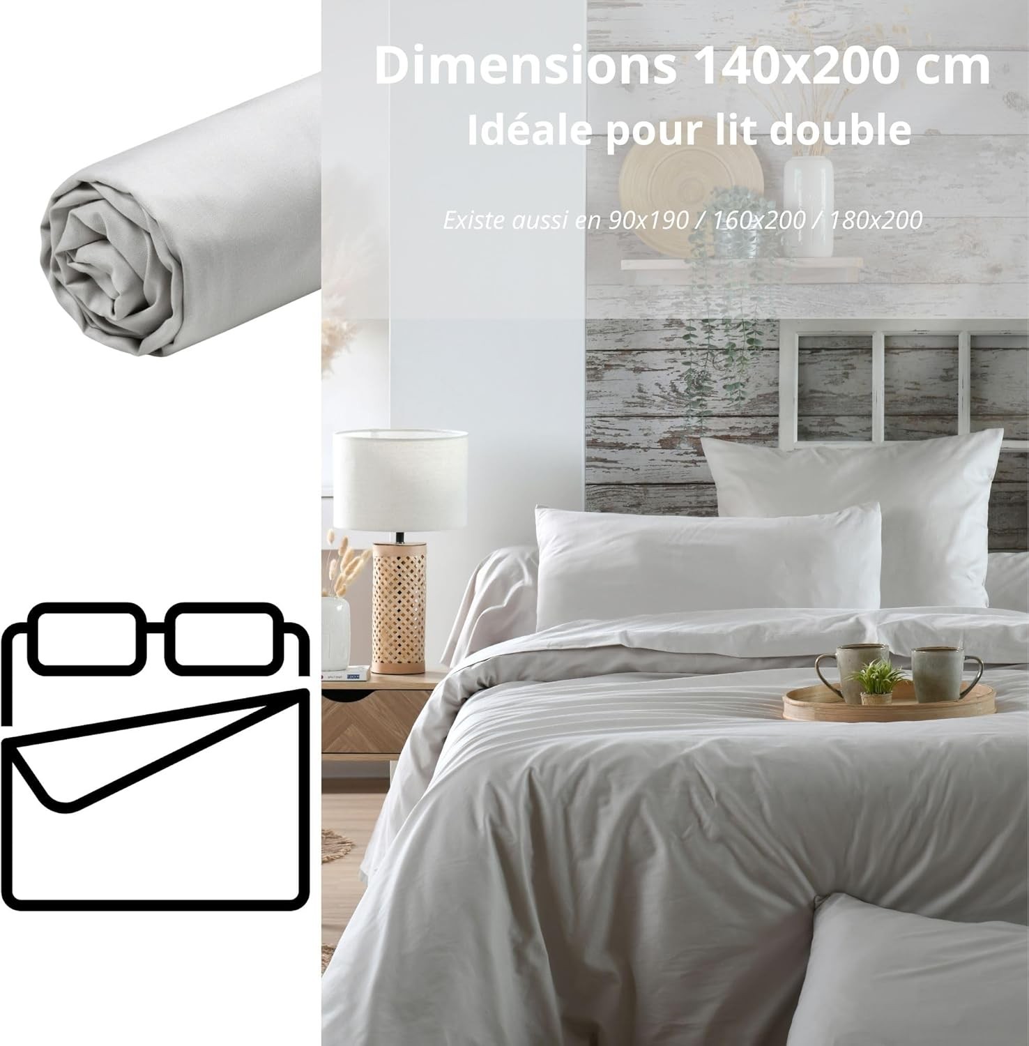Drap Housse Stof 140 x 200 cm bonnet 30cm 78 Fils Percale Elysée Lin Drap Housse Stof 140 x 200 cm bonnet 30cm 78 Fils Percale Elysée Lin