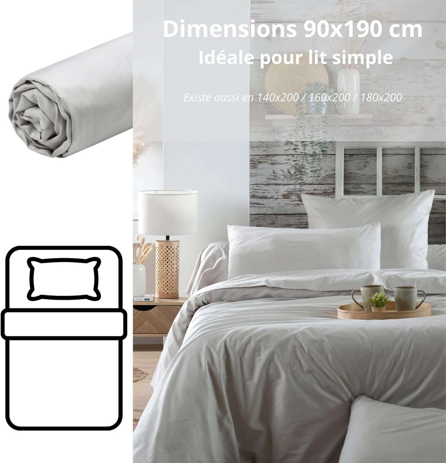 Drap Housse Stof 90 x 190 cm bonnet 30cm 78 Fils Percale Elysée Lin Drap Housse Stof 90 x 190 cm bonnet 30cm 78 Fils Percale Elysée Lin