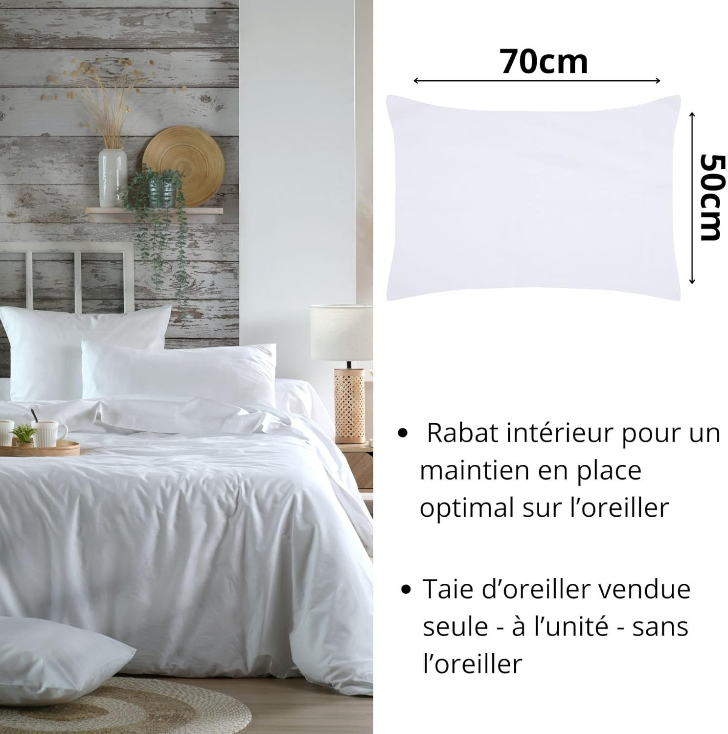 Stof - Taie d'Oreiller Sac 50 x 70 cm Elysée 78 fils Percale Blanc Stof - Taie d'Oreiller Sac 50 x 70 cm Elysée 78 fils Percale Blanc