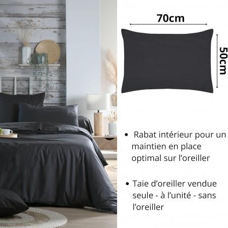 Taie d'Oreiller Sac 50 x 70 cm Elysée 78 fils Percale Anthracite