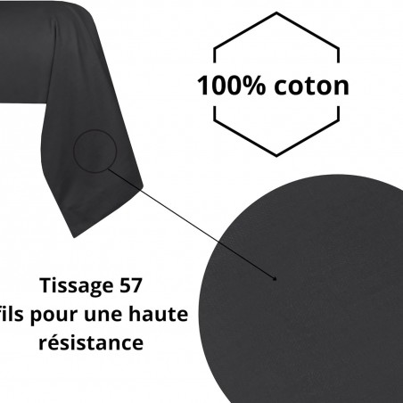 Taie de traversin 45 x 185 cm Elysée 78 fils Percale Anthracite