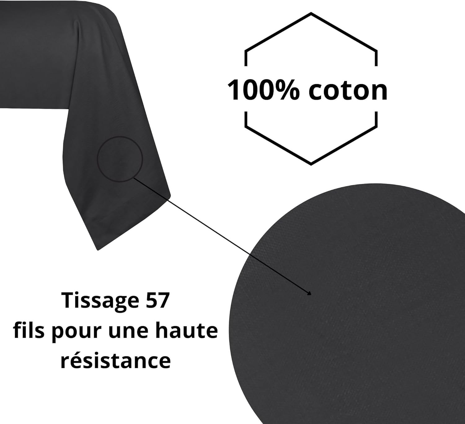Stof - Taie de traversin 45 x 185 cm Elysée 78 fils Percale Anthracite