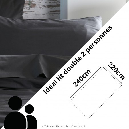 Housse de couette Coton 240 x 220 cm 78 Fils  Elysée Percale Anthracite