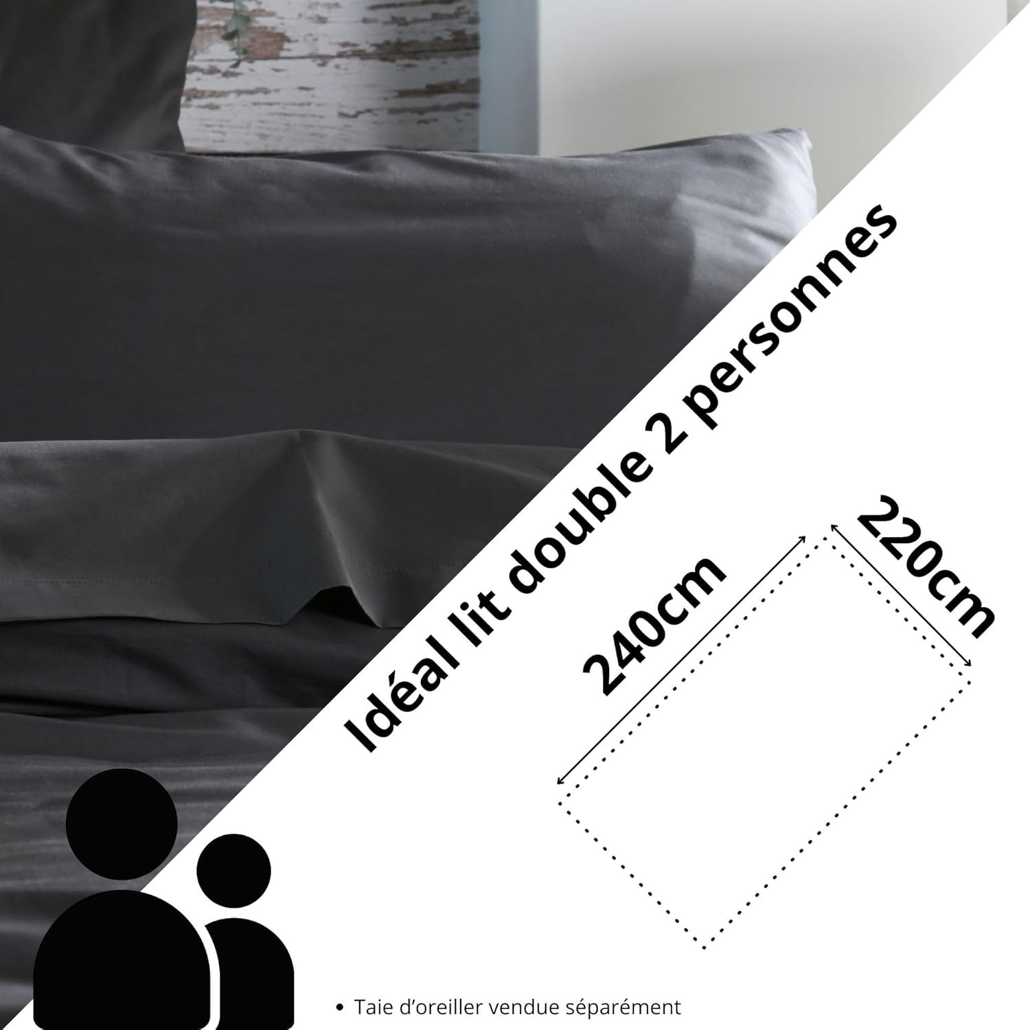 Stof - Housse de couette Coton 240 x 220 cm 78 Fils Elysée Percale Anthracite Stof - Housse de couette Coton 240 x 220 cm 78 Fils Elysée Percale Anthracite
