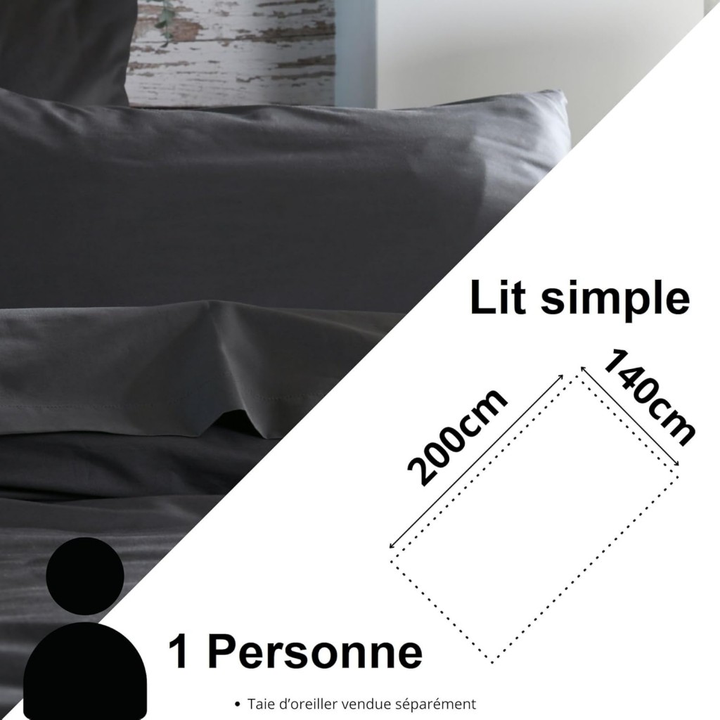 Stof - Housse de couette Coton 140 x 200 cm 78 Fils  Elysée Percale Anthracite