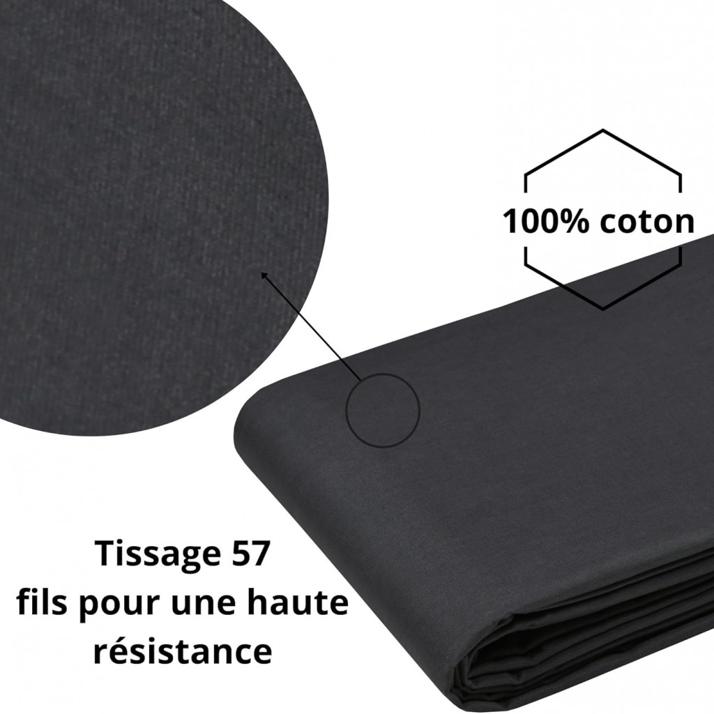 Stof - Housse de couette Coton 140 x 200 cm 78 Fils  Elysée Percale Anthracite