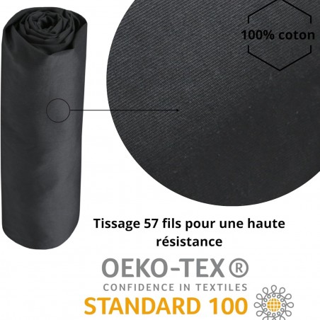 Drap Housse Stof 180 x 200 cm bonnet 30cm 78 Fils Percale