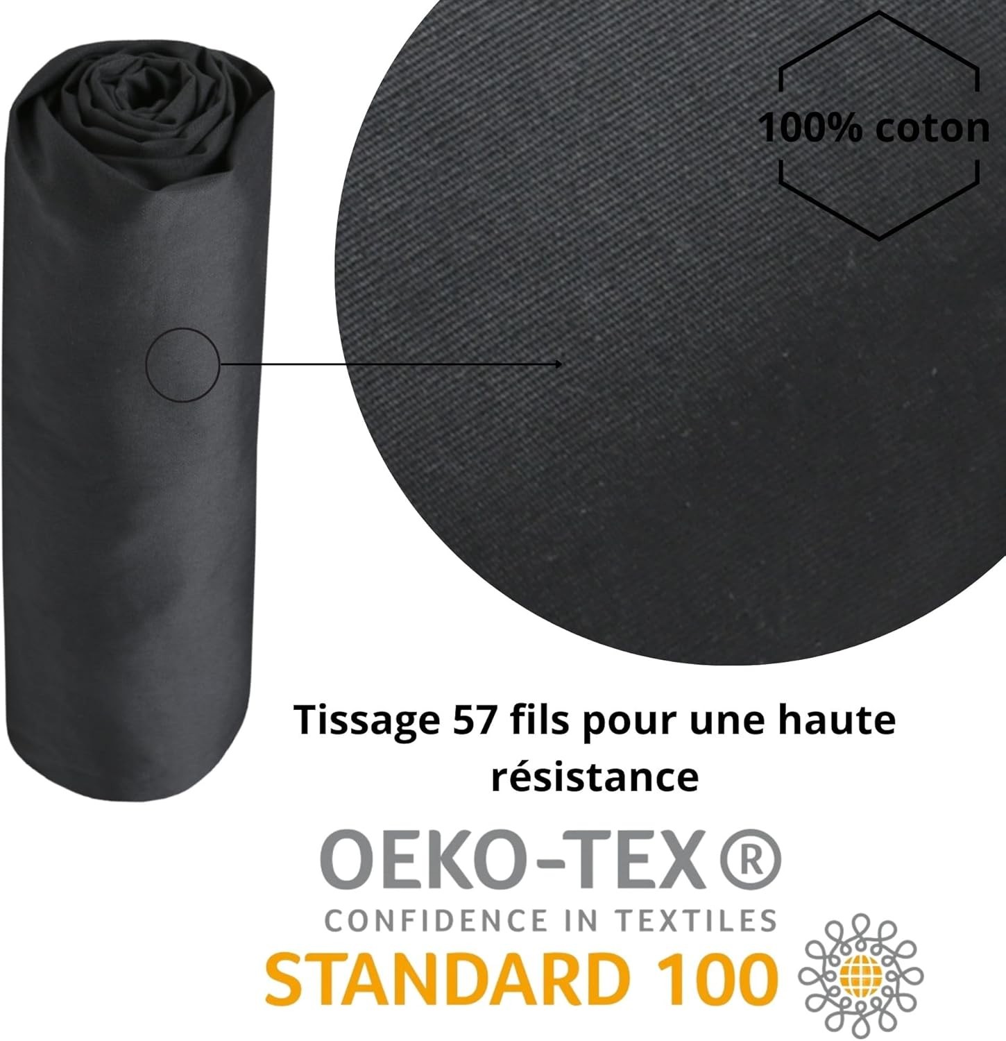 Drap Housse Stof 140 x 200 cm bonnet 30cm 78 Fils Percale Elysée Anthracite Drap Housse Stof 140 x 200 cm bonnet 30cm 78 Fils Percale Elysée Anthracite