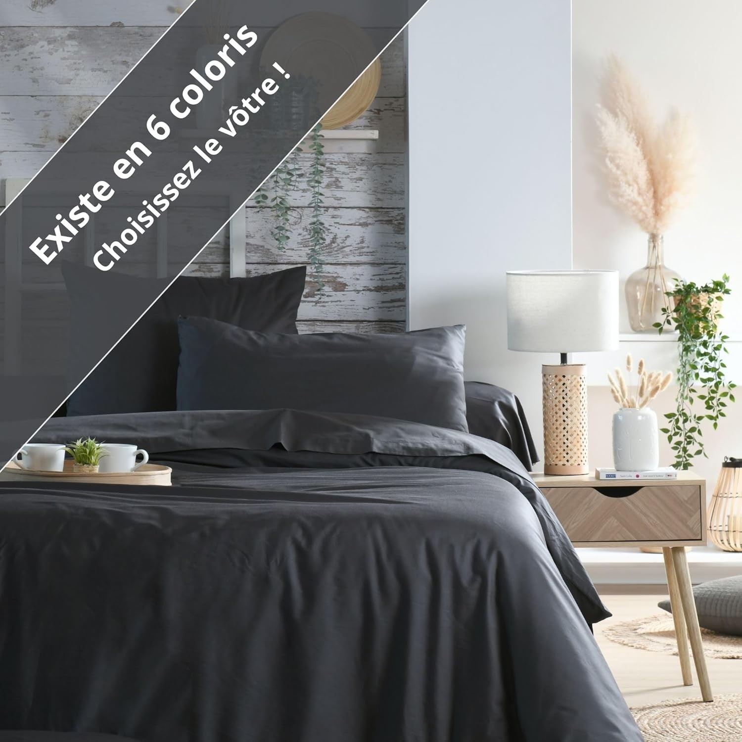 Drap Housse Stof 140 x 200 cm bonnet 30cm 78 Fils Percale Elysée Anthracite Drap Housse Stof 140 x 200 cm bonnet 30cm 78 Fils Percale Elysée Anthracite