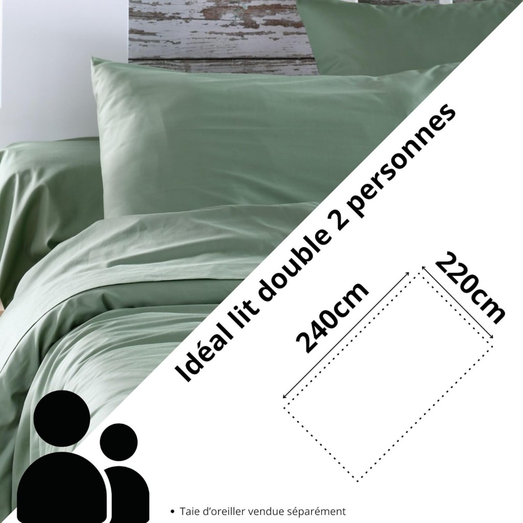 Stof - Housse de couette Coton 240 x 220 cm 78 Fils  Elysée Percale Vert