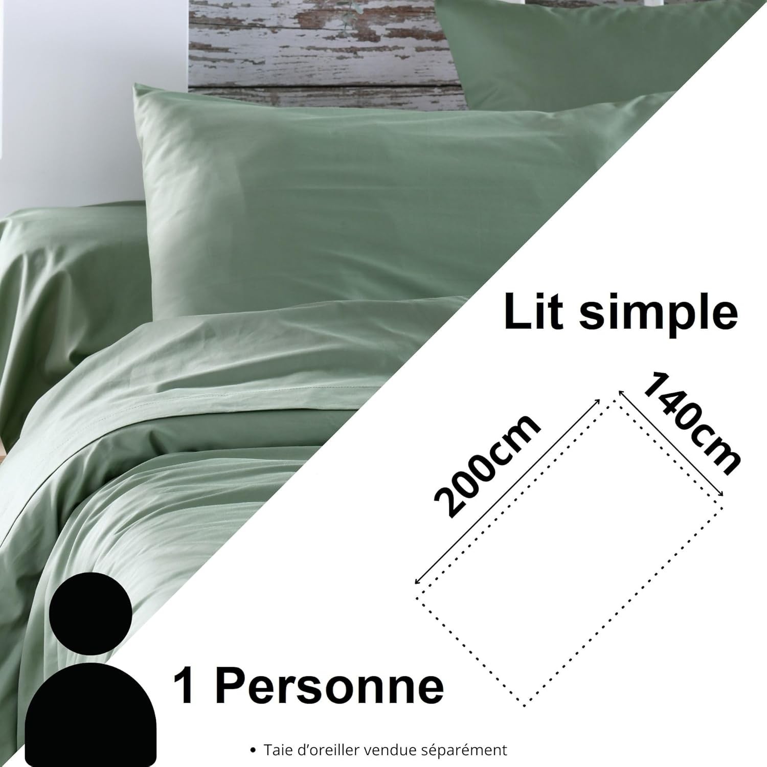 Stof - Housse de couette Coton 140 x 200 cm 78 Fils Elysée Percale Vert Stof - Housse de couette Coton 140 x 200 cm 78 Fils Elysée Percale Vert