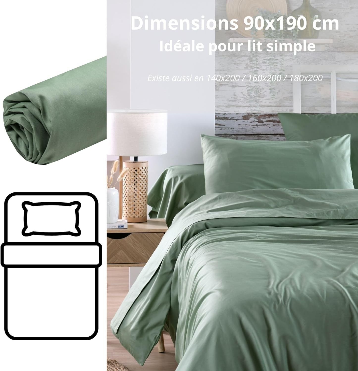 Drap Housse Stof 90 x 190 cm bonnet 30cm 78 Fils Percale Elysée Vert Drap Housse Stof 90 x 190 cm bonnet 30cm 78 Fils Percale Elysée Vert