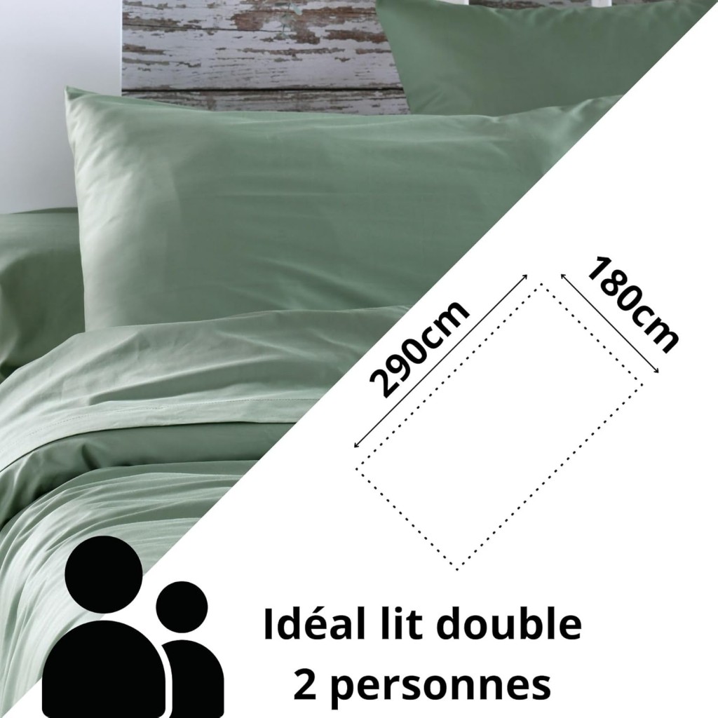 Stof - Drap Plat Percale 180 x 290 cm 78 Fils  Elysée Percale Vert
