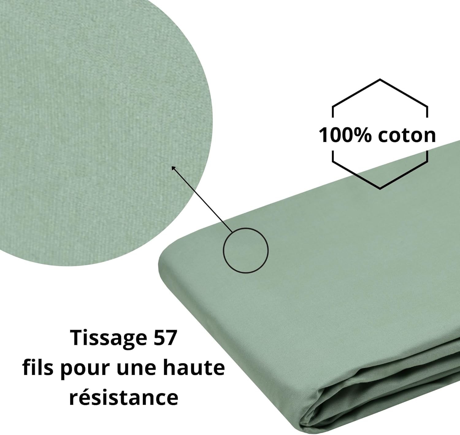 Stof - Taie de traversin 45 x 185 cm Elysée 78 fils Percale Vert Stof - Taie de traversin 45 x 185 cm Elysée 78 fils Percale Vert