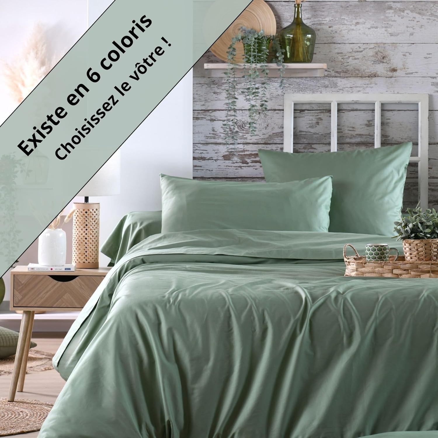 Stof - Taie de traversin 45 x 185 cm Elysée 78 fils Percale Vert Stof - Taie de traversin 45 x 185 cm Elysée 78 fils Percale Vert