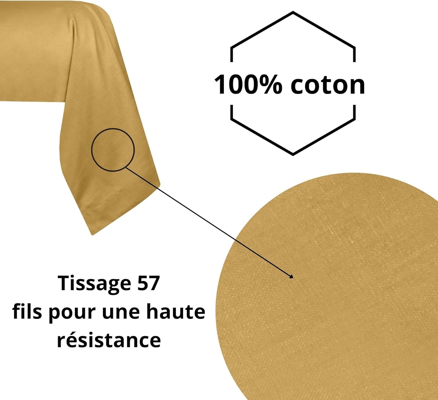 Stof - Taie de traversin 45 x 185 cm Elysée 78 fils Percale Moutarde