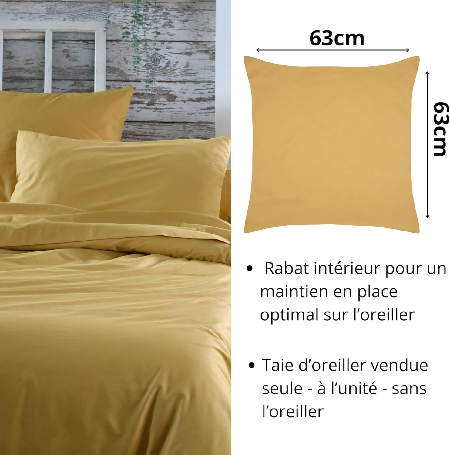 Stof - Taie d'Oreiller Sac 63 x 63 cm Elysée 78 fils Percale Moutarde Stof - Taie d'Oreiller Sac 63 x 63 cm Elysée 78 fils Percale Moutarde