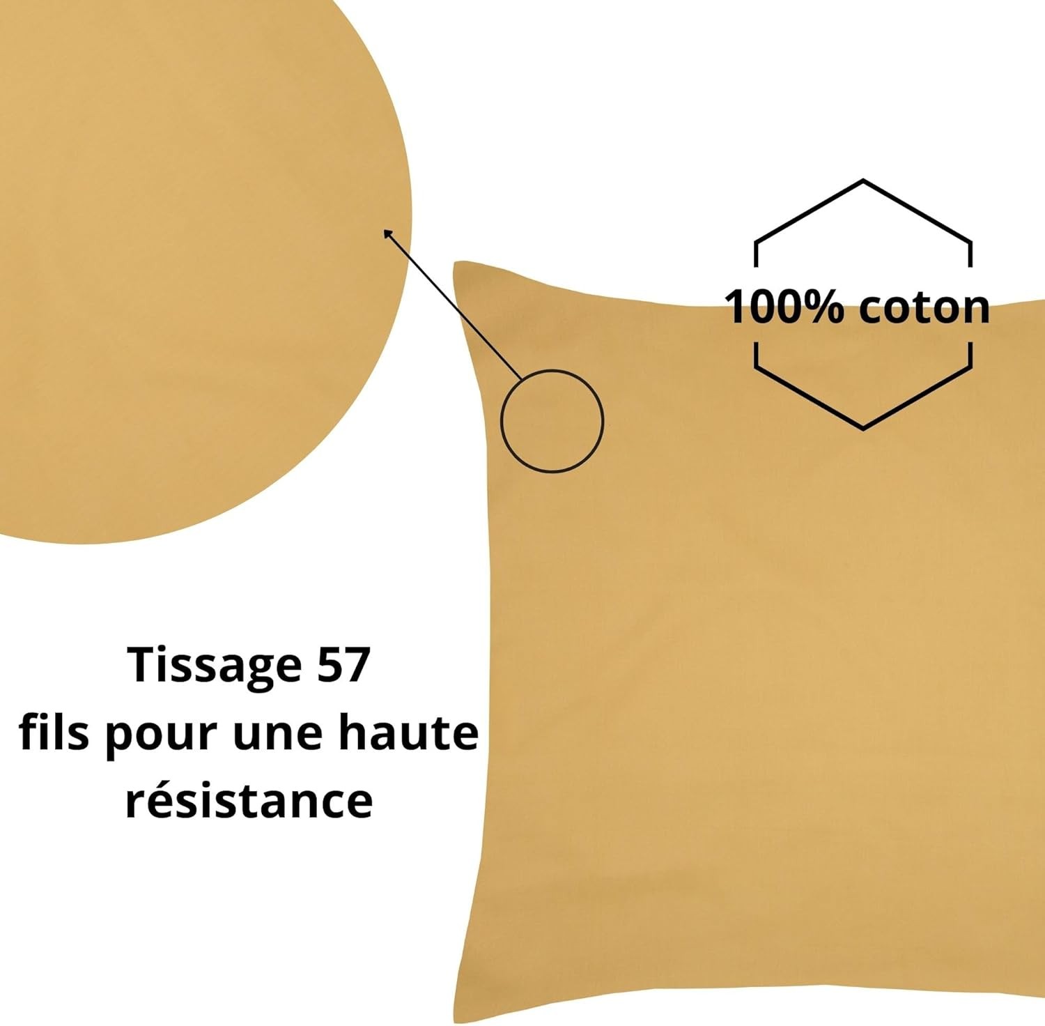Stof - Taie d'Oreiller Sac 63 x 63 cm Elysée 78 fils Percale Moutarde Stof - Taie d'Oreiller Sac 63 x 63 cm Elysée 78 fils Percale Moutarde