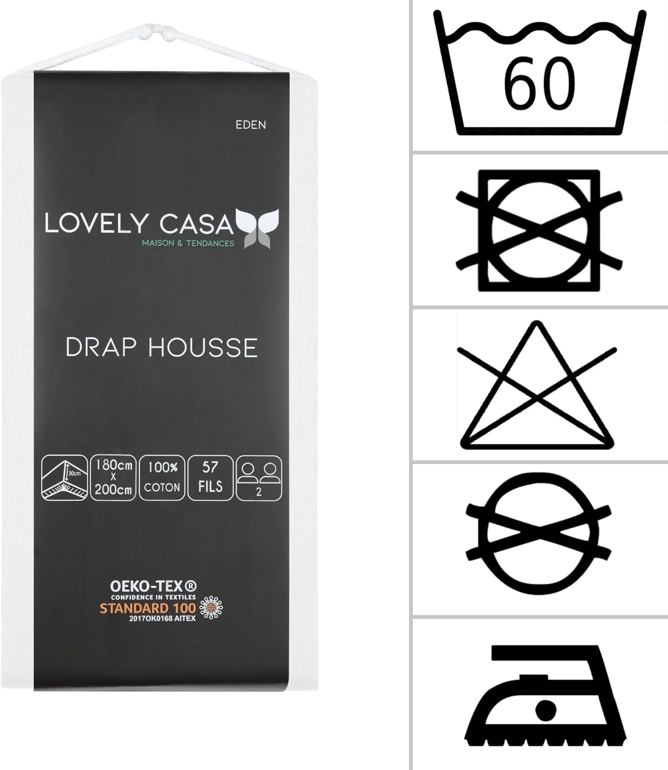 DRAP HOUSSE EDEN BLANC 180X200 cm