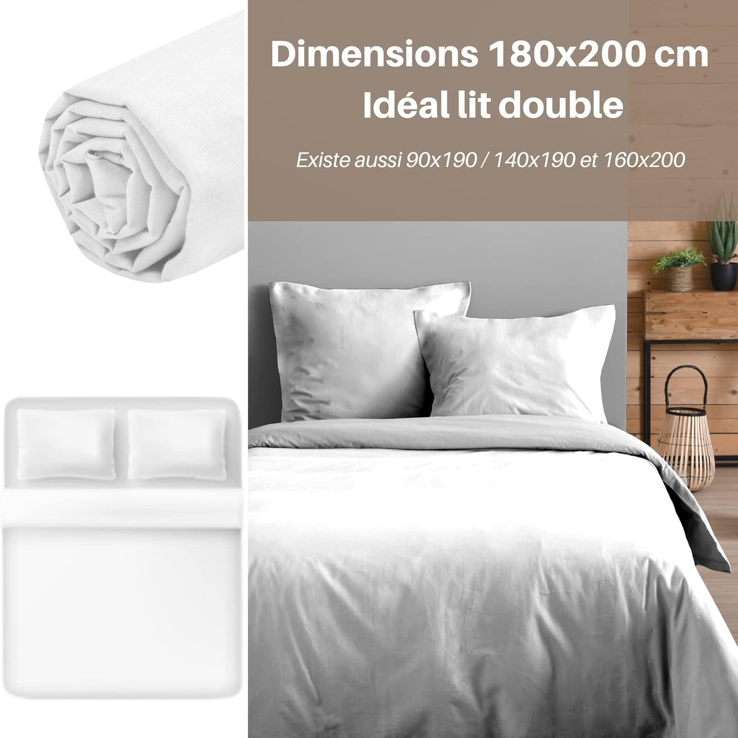 DRAP HOUSSE EDEN BLANC 180X200 cm
