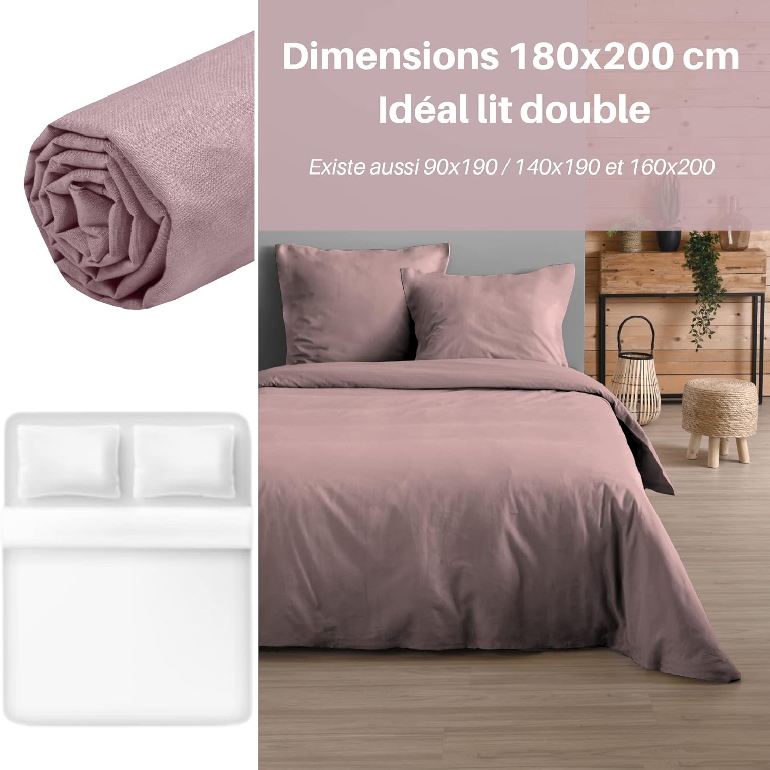 Stof - Drap Housse 180 x 200 cm Bonnet 30 cm 57 Fils Coton Eden, Vieux Rose Stof - Drap Housse 180 x 200 cm Bonnet 30 cm 57 Fils Coton Eden, Vieux Rose