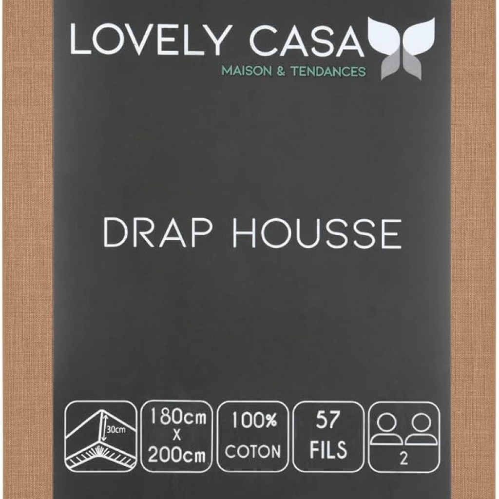 Stof - Drap Housse 180 x 200 cm Bonnet 30 cm 57 Fils Coton Eden, Curry