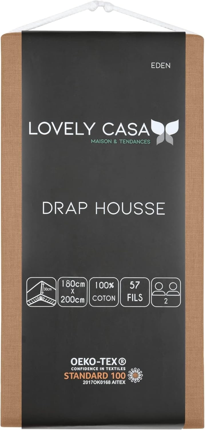 Stof - Drap Housse 180 x 200 cm Bonnet 30 cm 57 Fils Coton Eden, Curry