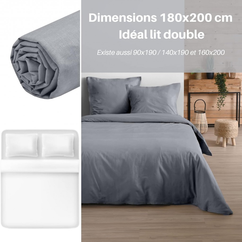 Stof - Drap Housse 180 x 200 cm Bonnet 30 cm 57 Fils Coton Eden, Souris