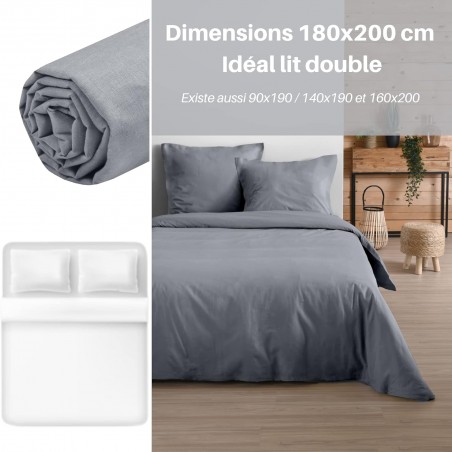 Stof - Drap Housse 180 x 200 cm Bonnet 30 cm 57 Fils Coton Eden,