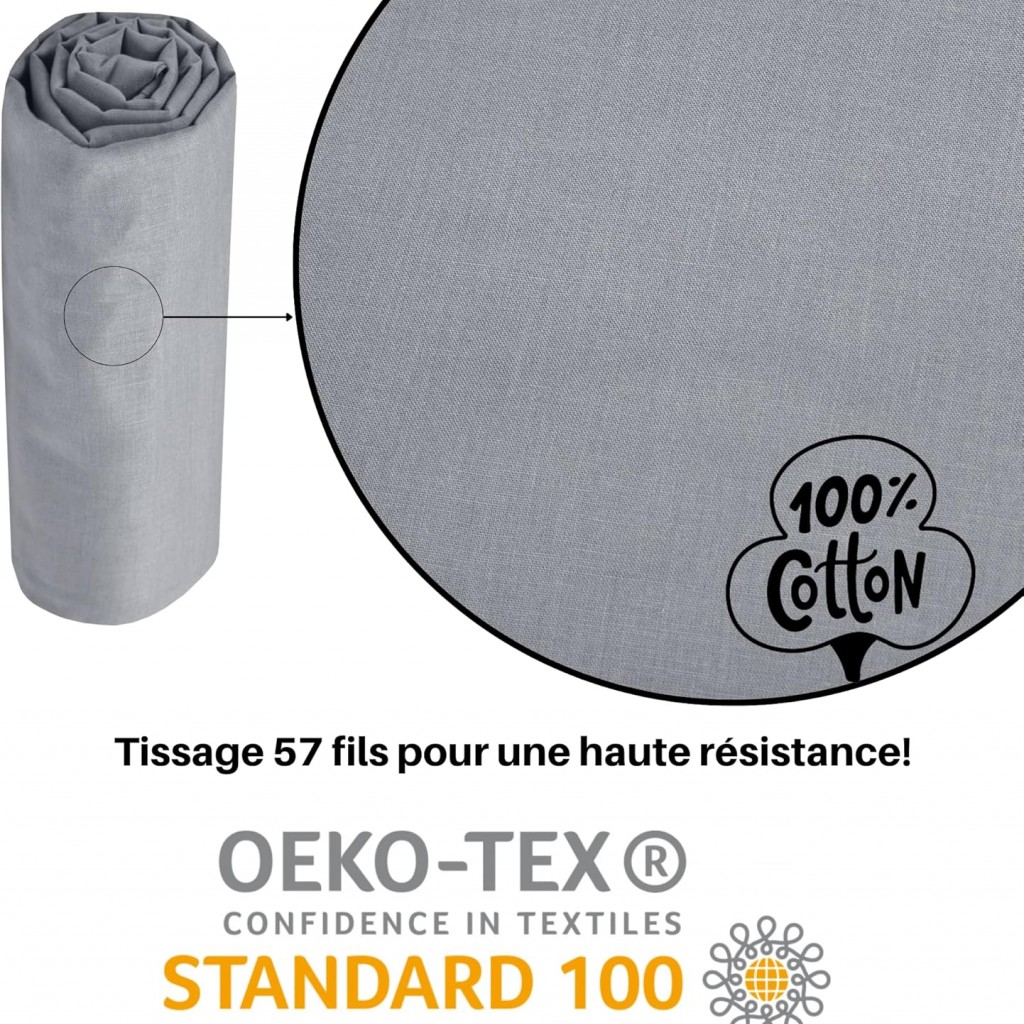Stof - Drap Housse 180 x 200 cm Bonnet 30 cm 57 Fils Coton Eden, Souris