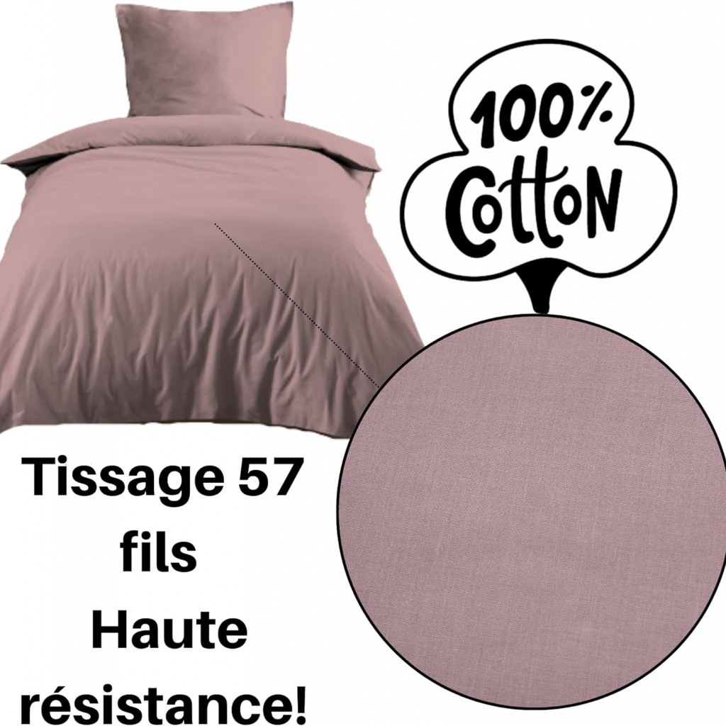 Stof - Housse de Couette 140 x 200 cm 57 Fils Coton Eden, Vieux Rose
