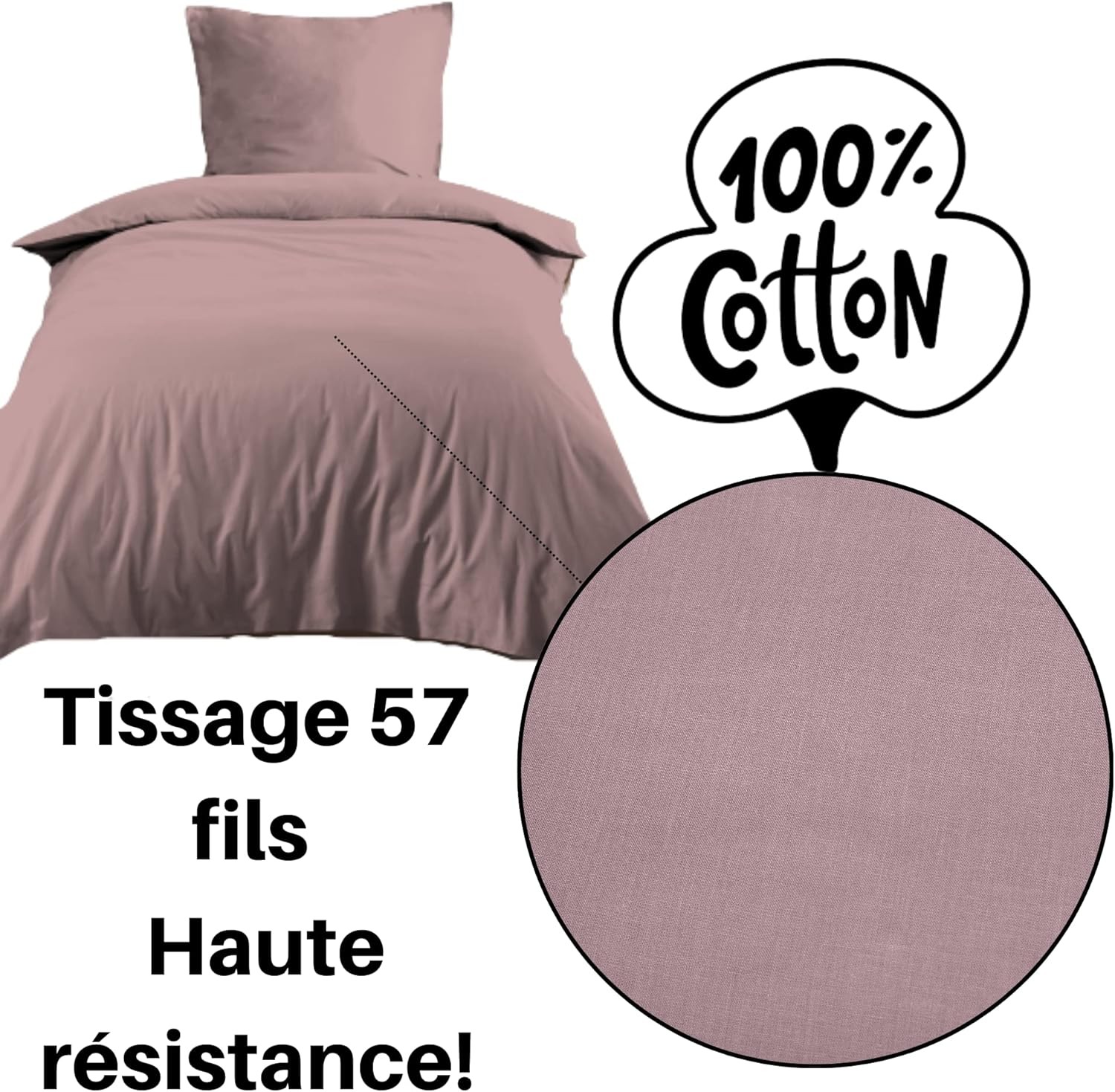 Stof - Housse de Couette 140 x 200 cm 57 Fils Coton Eden, Vieux Rose Stof - Housse de Couette 140 x 200 cm 57 Fils Coton Eden, Vieux Rose