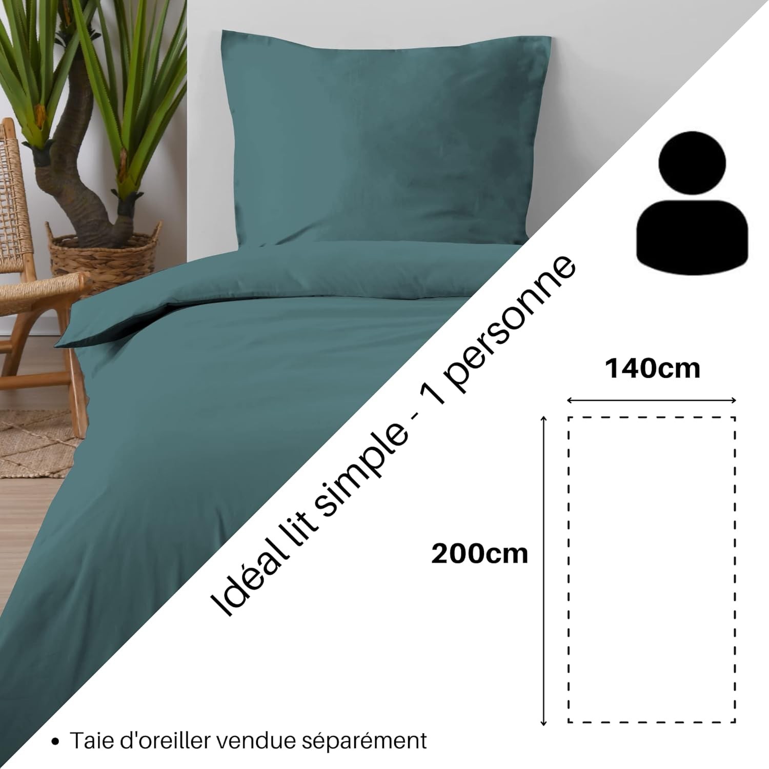 Stof - Housse de Couette 140 x 200 cm 57 Fils Coton Eden, Eucalyptus Stof - Housse de Couette 140 x 200 cm 57 Fils Coton Eden, Eucalyptus