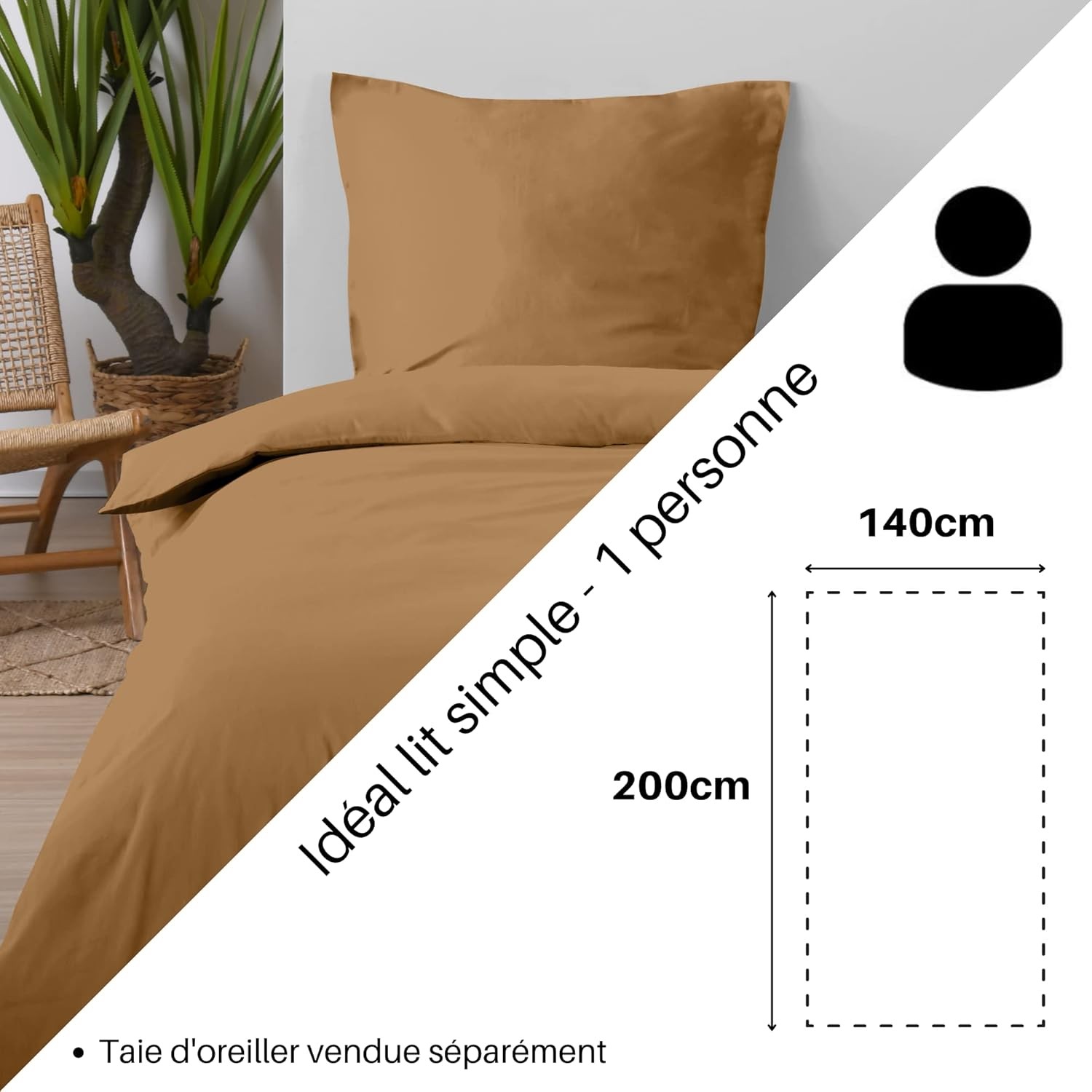 Stof - Housse de Couette 140 x 200 cm 57 Fils Coton Eden, Curry Stof - Housse de Couette 140 x 200 cm 57 Fils Coton Eden, Curry