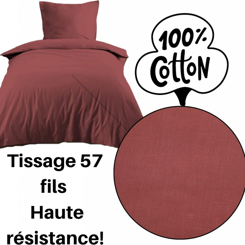 Stof - Housse de Couette 140 x 200 cm 57 Fils Coton Eden, Grenache