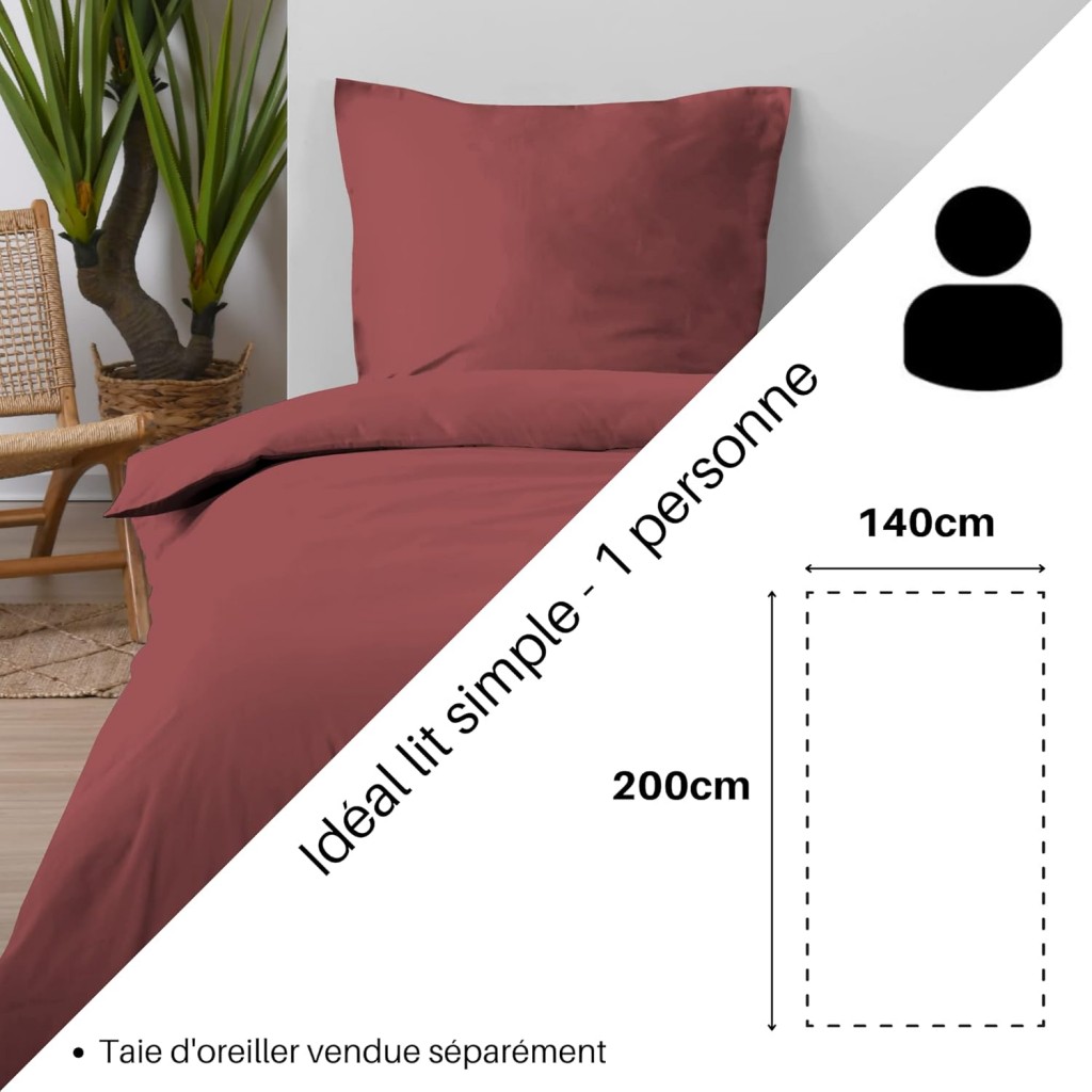 Stof - Housse de Couette 140 x 200 cm 57 Fils Coton Eden, Grenache