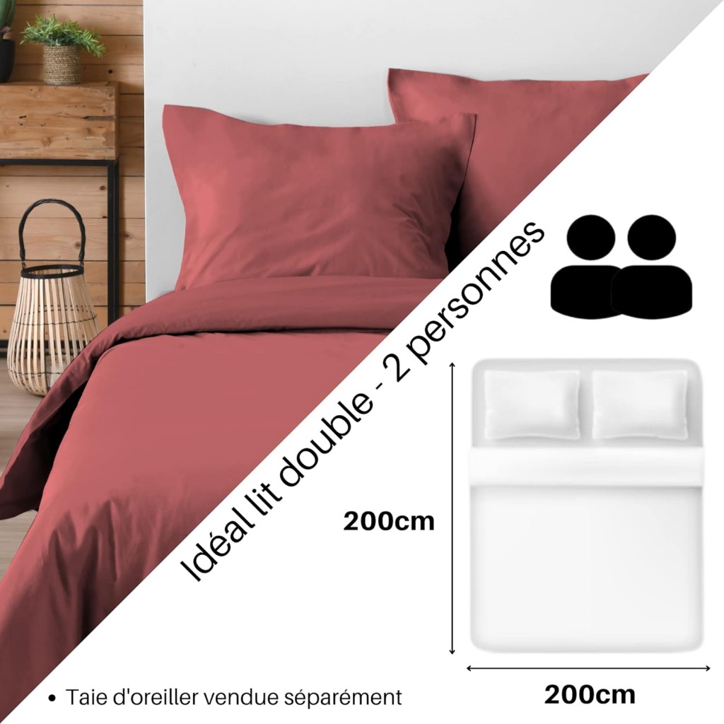 Stof - Housse de Couette 200 x 200 cm 57 Fils Coton Eden, Grenache