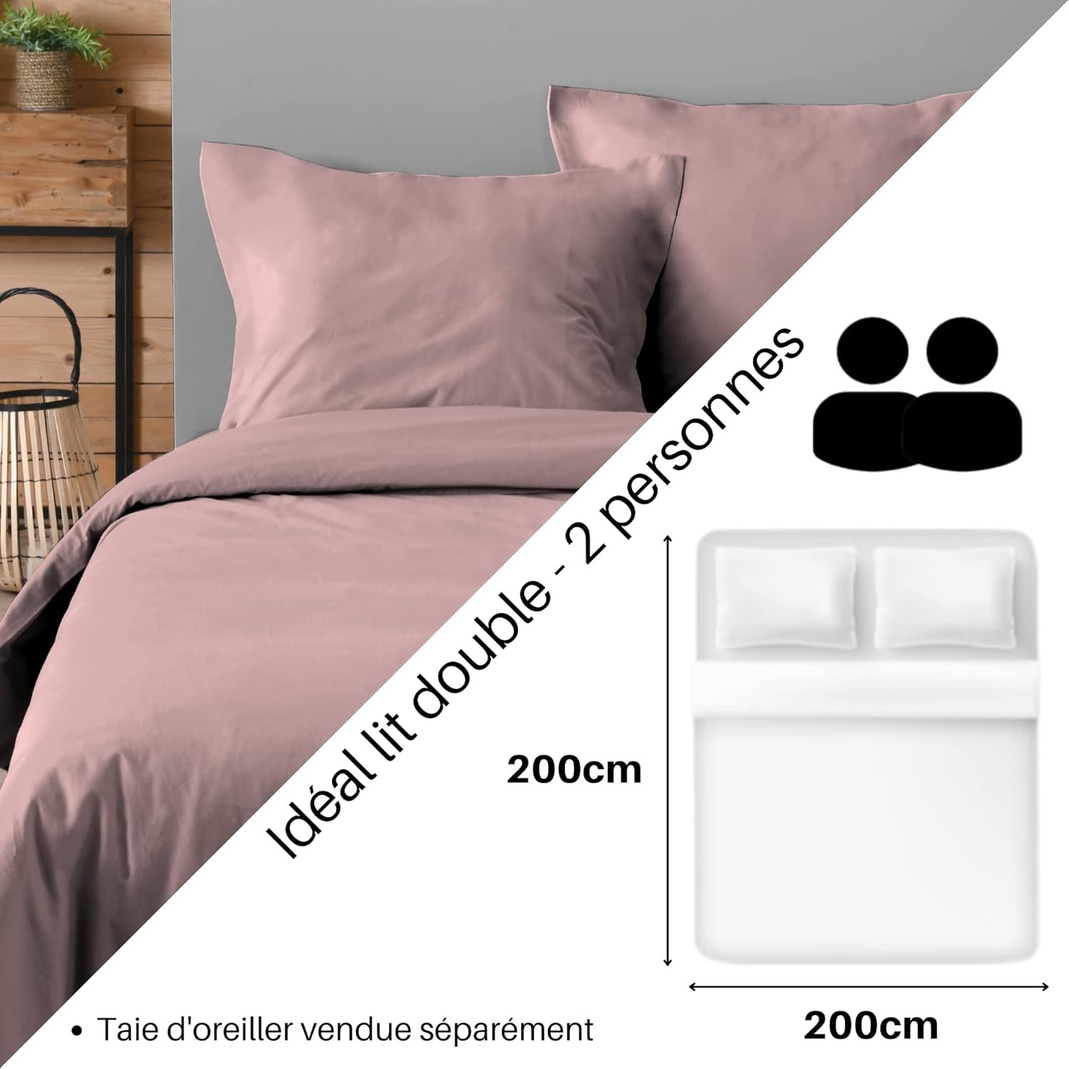 Stof - Housse de Couette 200 x 200 cm 57 Fils Coton Eden, Vieux Rose Stof - Housse de Couette 200 x 200 cm 57 Fils Coton Eden, Vieux Rose