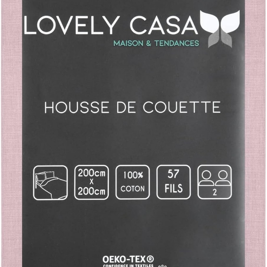 Stof - Housse de Couette 200 x 200 cm 57 Fils Coton Eden, Vieux Rose