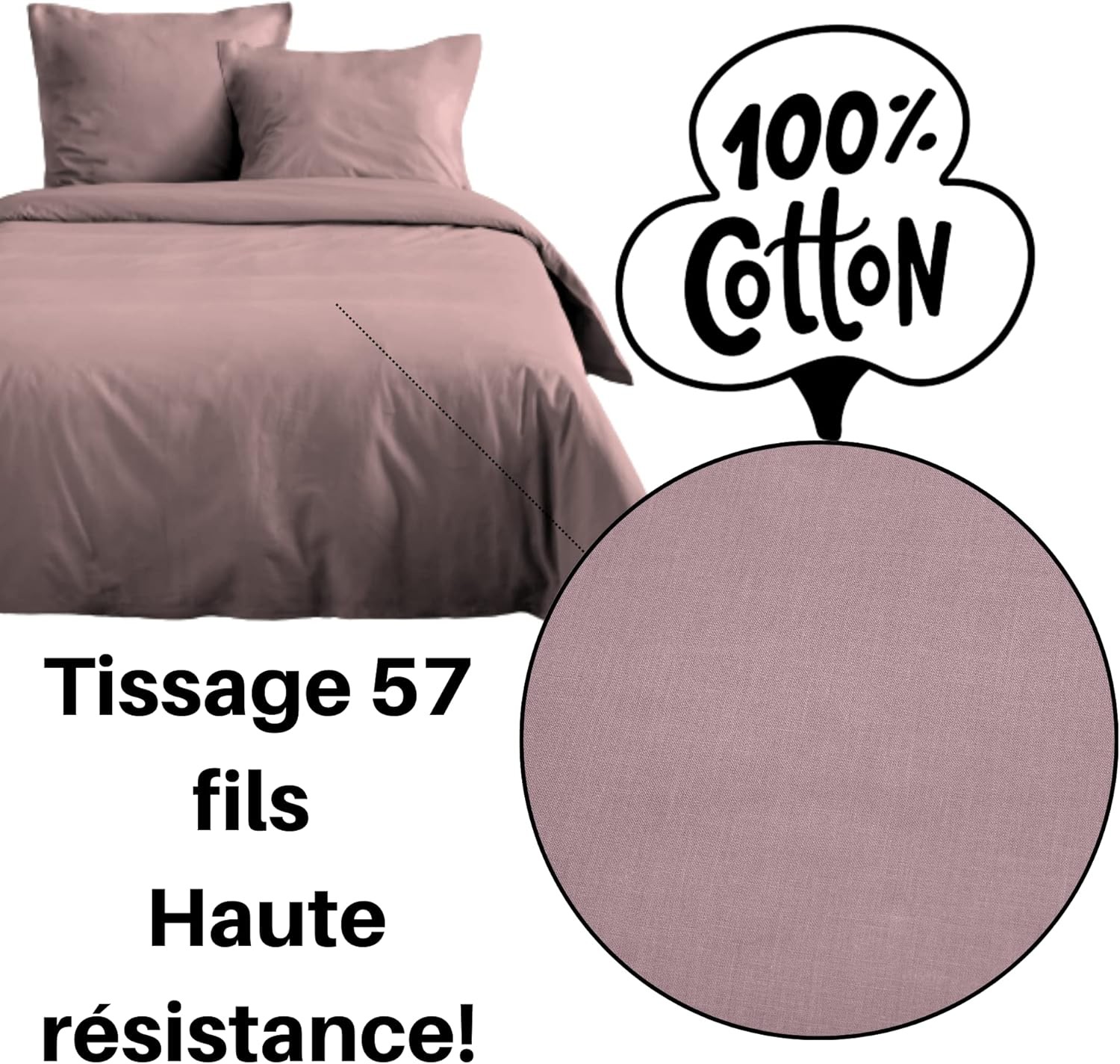 Stof - Housse de Couette 200 x 200 cm 57 Fils Coton Eden, Vieux Rose Stof - Housse de Couette 200 x 200 cm 57 Fils Coton Eden, Vieux Rose