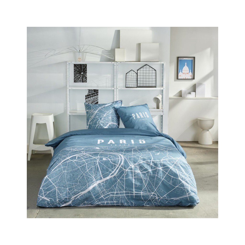 Parure Housse de Couette 240 x 220 cm Today Java 1.13 Paris Plan Bleu