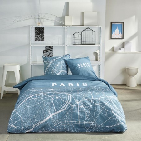 Parure Housse de Couette 240 x 220 cm Today Java 1.13 Paris Plan Bleu