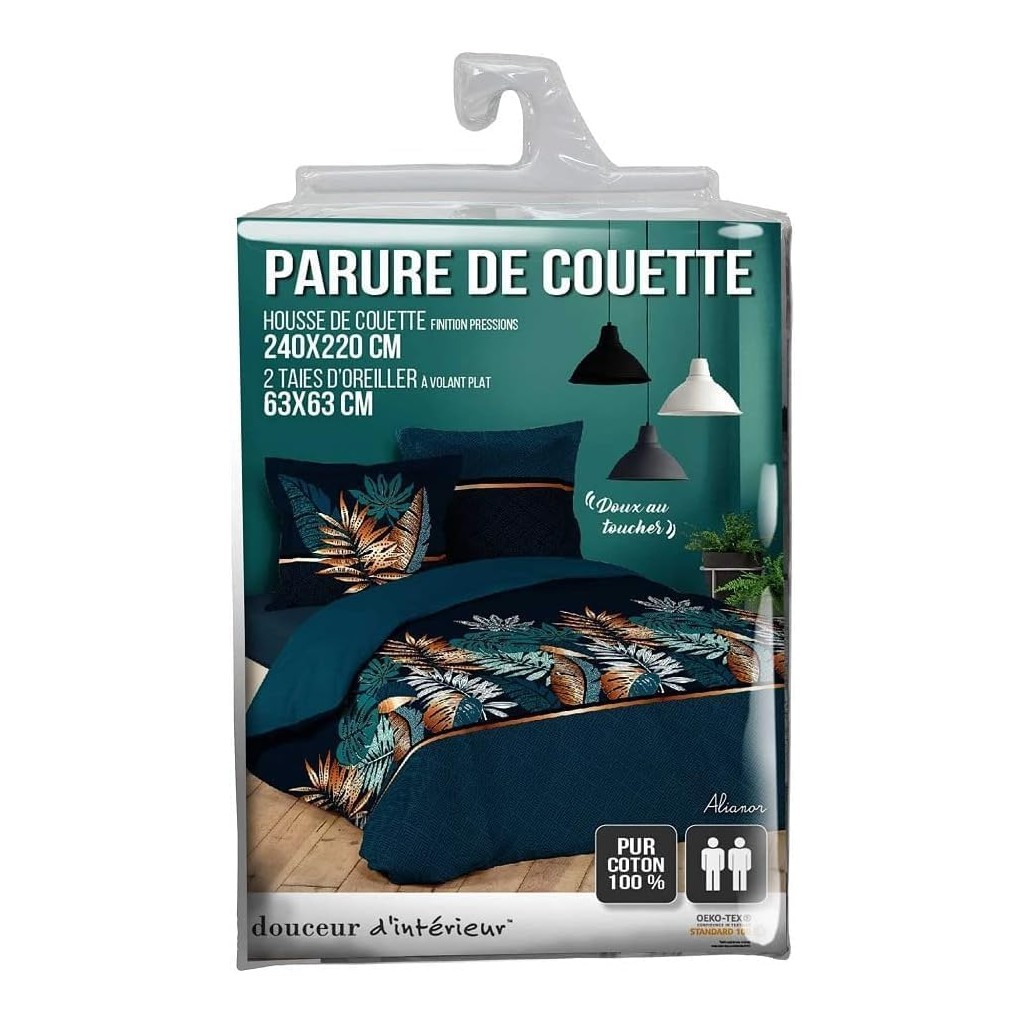 parure de lit bleu pain feuilles de palmier