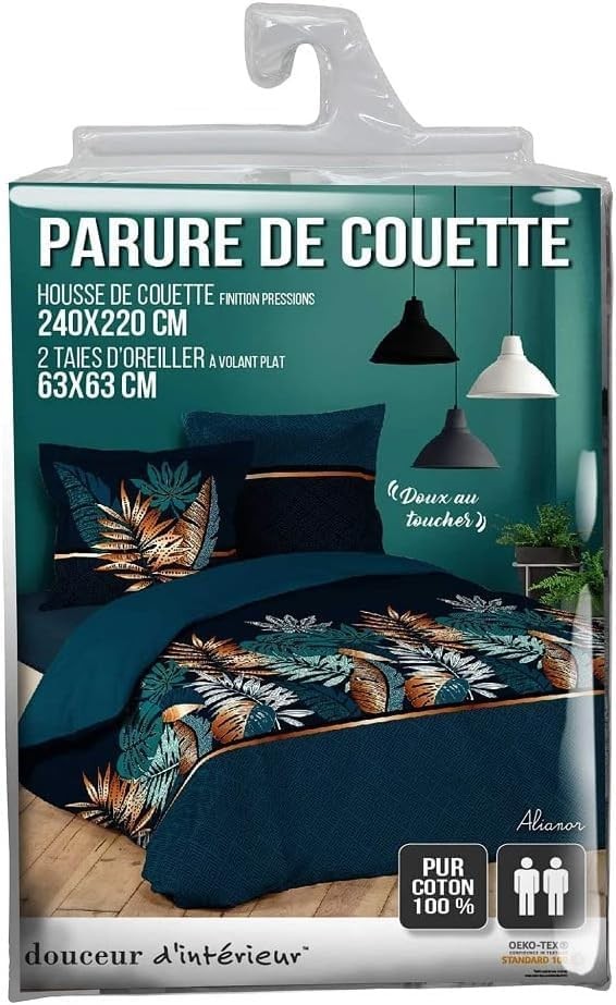 parure de lit bleu pain feuilles de palmier