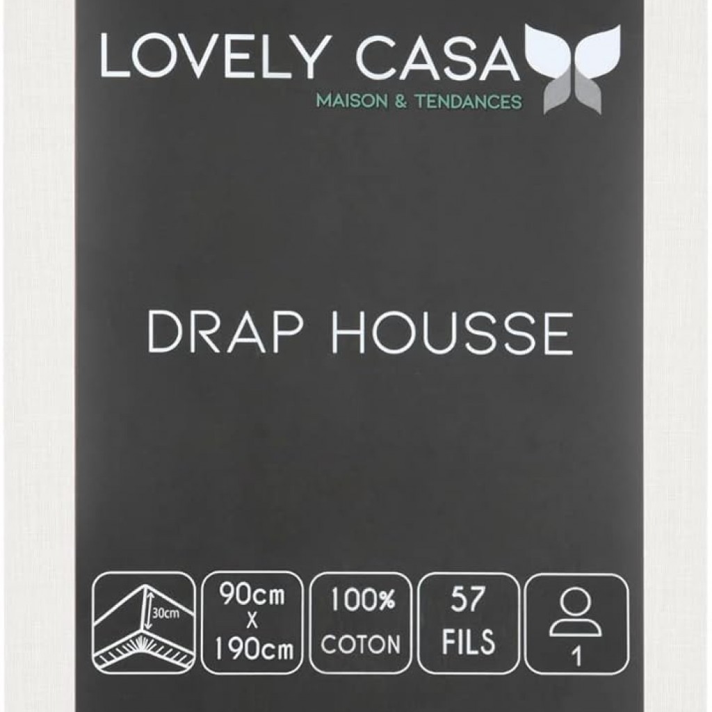 Drap Housse Stof 90 x 190 cm bonnet 30cm 57 fils Coton Eden Ivoire
