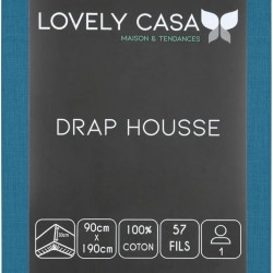 Drap Housse Stof 90 x 190 cm bonnet 30cm 57 fils Coton Eden