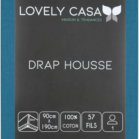 Drap Housse Stof 90 x 190 cm bonnet 30cm 57 fils Coton Eden