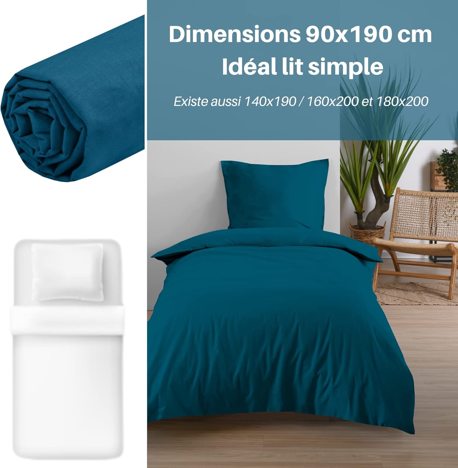 Drap Housse Stof 90 x 190 cm bonnet 30cm 57 fils Coton Eden Bleu Petrole Drap Housse Stof 90 x 190 cm bonnet 30cm 57 fils Coton Eden Bleu Petrole